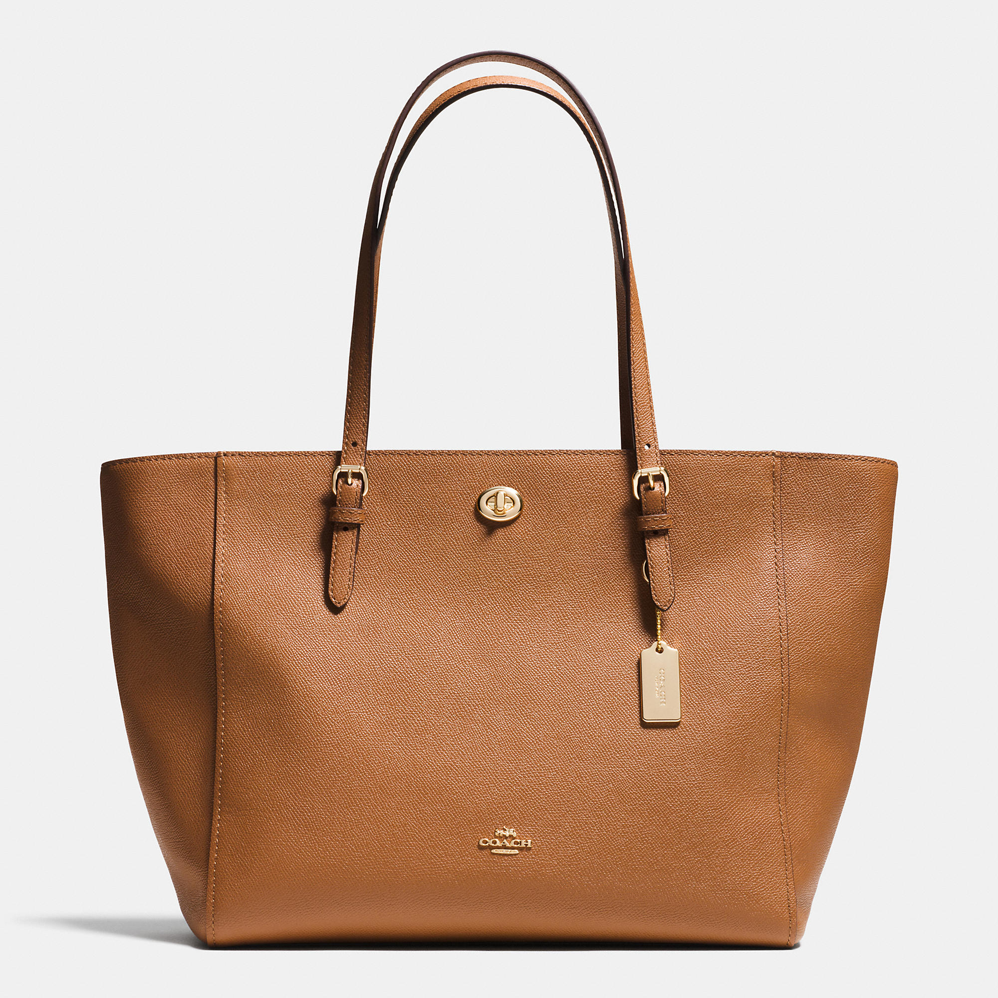 Good Quality Coach Turnlock Tote In Crossgrain Leather